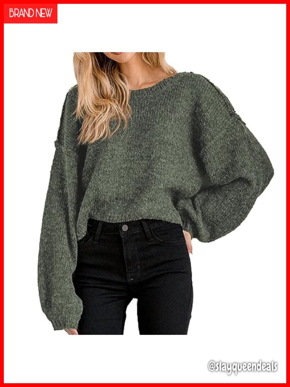 Oversized Cropped Sweater Batwing Long Sleeve Crewneck Pullover